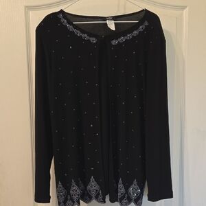 MSK Black Embellished Long Sleeve Open Front Cardigan 1X